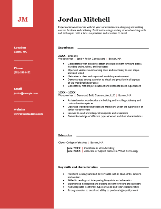 Woodworking Resume Example