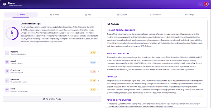 LinkedIn Optimizer Interface